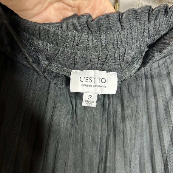 C’est Toi Tule Pleated Skirt Long Maxi Black Color Size S - Picture 2 of 5